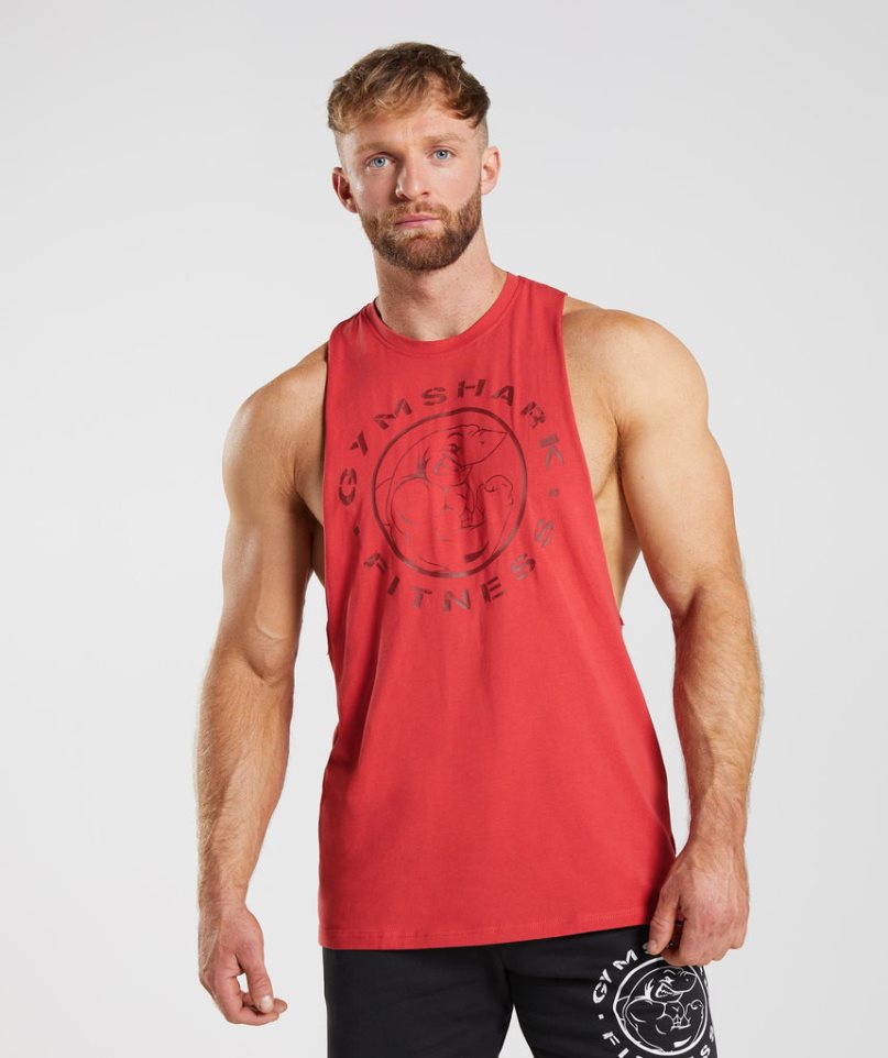 Men\'s Gymshark Legacy Drop Arm Tanks Red | CA 813576